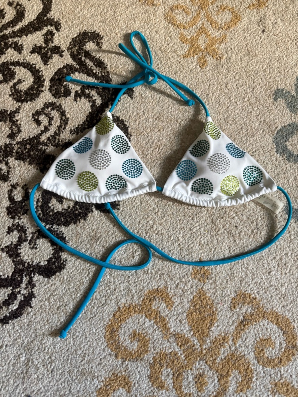 Victoria's Secret White Bikini Top with Teal Straps